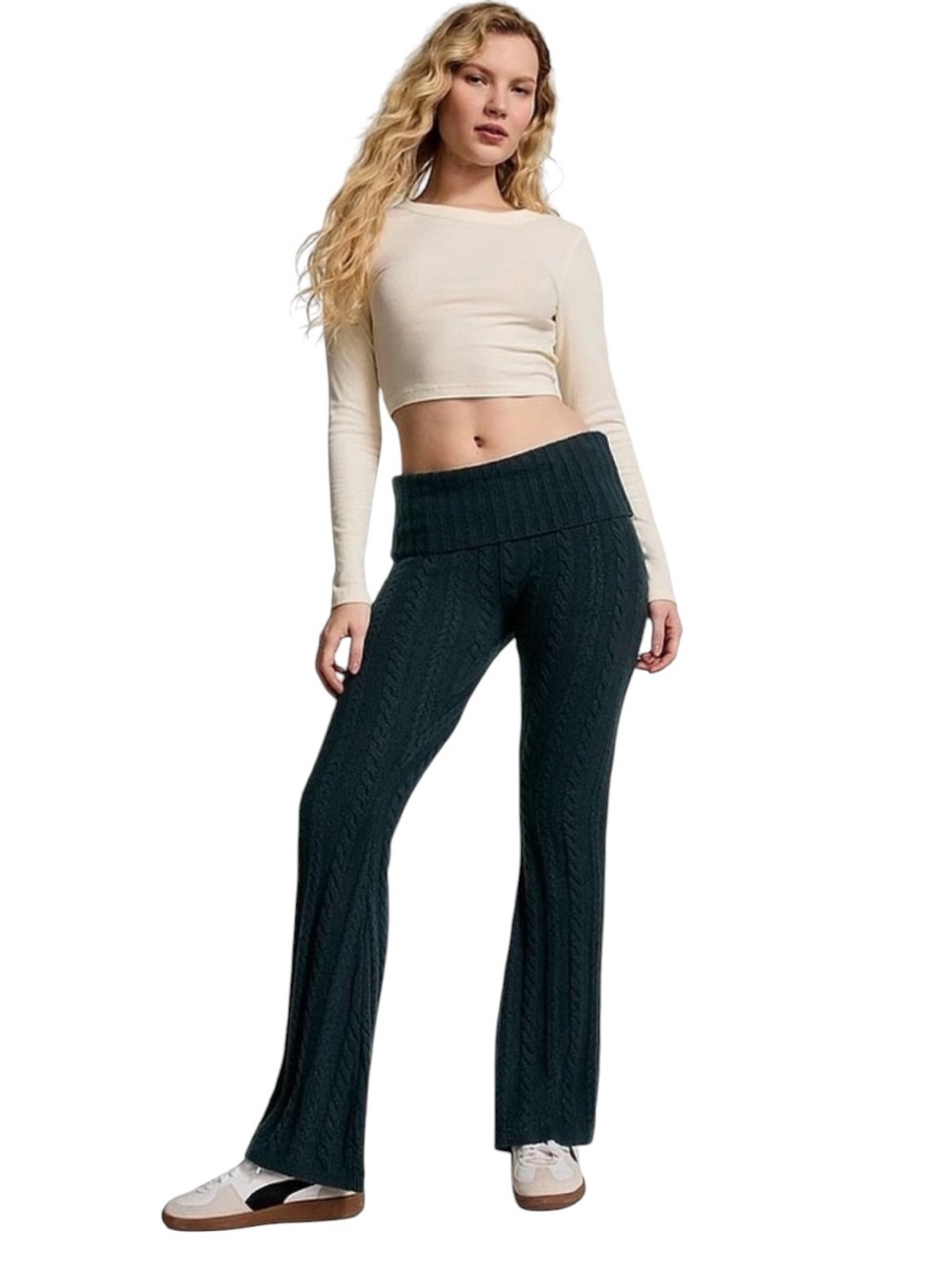 New Victoria’s Secret PINK Collegiate Cable Knit Fold over Flare Pants Size XXL